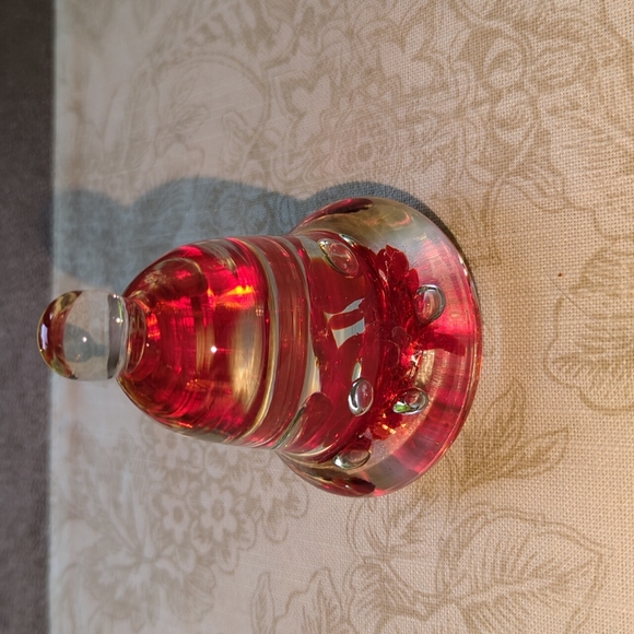 Vintage Joe St Clair Glass Bell Paperweight Red Flowers - Picture 1 of 5